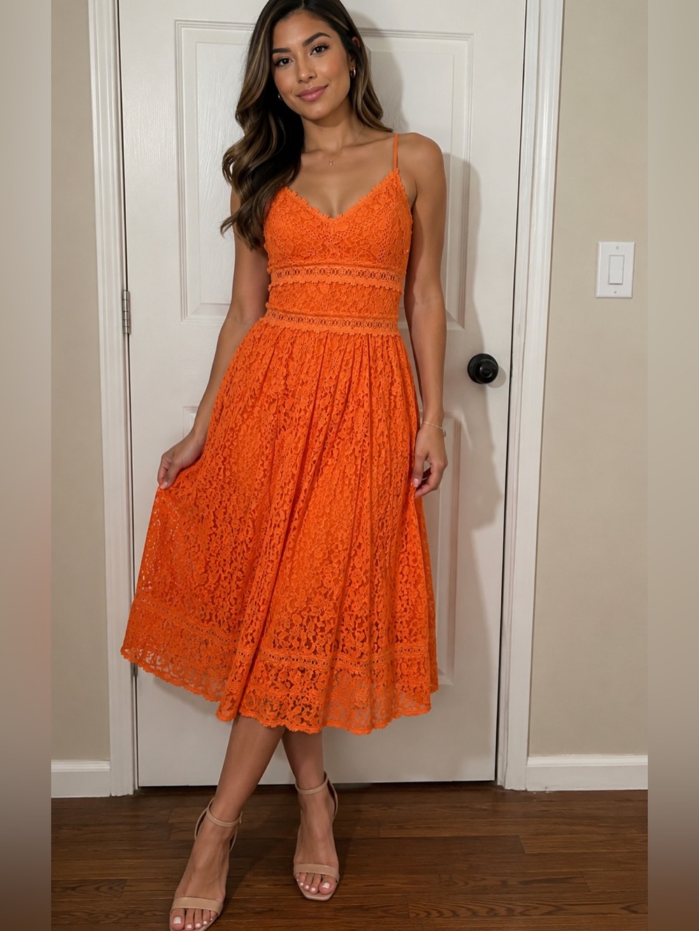 NSR Sleeveless Lace Midi Dress (Orange Peel) Sz M